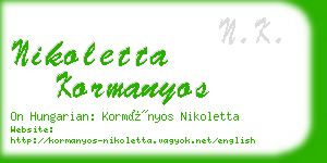 nikoletta kormanyos business card